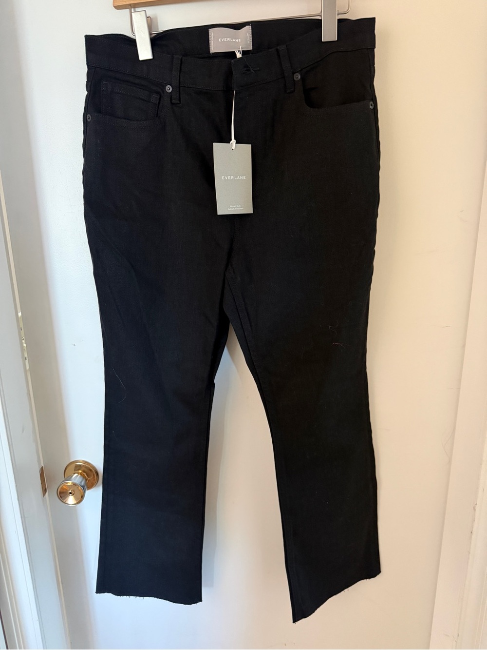 Everlane Black High Rise Kick Flare Jeans 31 Regular NWT Cropped Raw Hem